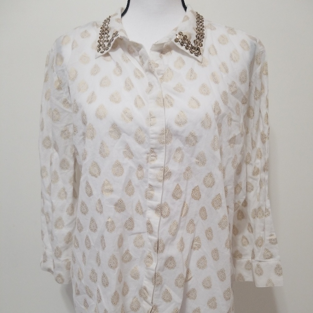Chicos Size 3 Blouse Top 3/4 Sleeve Button up